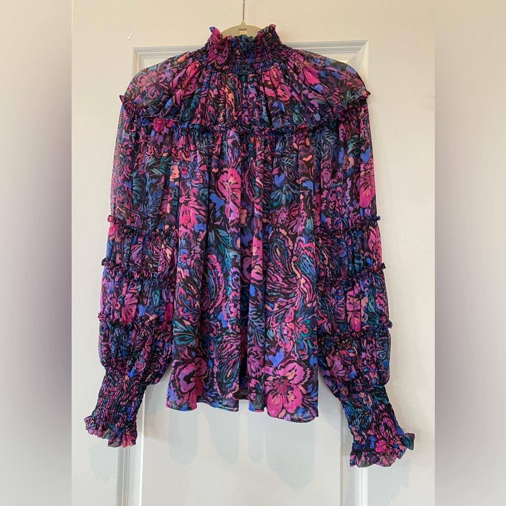 Misa Los Angeles Floral Ruffle Blouse - Purple and Pink